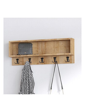 LUANA - Meuble d'entrée avec meuble à chaussures banquette et vestiaire mural en bois