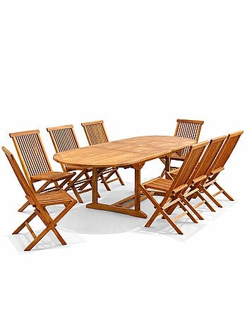 LUBOK - Salon de jardin extensible avec table ovale 10 places en teck huilé