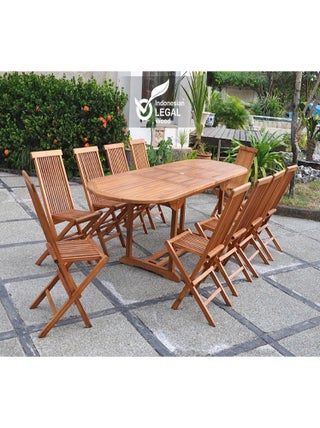 LUBOK - salon de jardin extensible avec table ovale 10 places en teck huilé