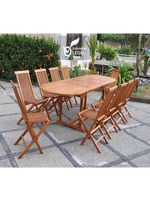 LUBOK - salon de jardin extensible avec table ovale 10 places en teck huilé - Kiabi