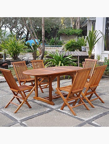 LUBOK - salon de jardin extensible avec table ovale 6 places en teck huilé