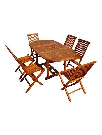 LUBOK - Salon de jardin extensible avec table rectangle 6 places en teck huilé