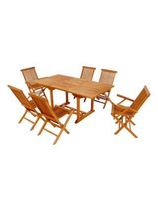 Lubok : Salon de jardin Teck huilé 6 personnes - Table rectangulaire + 4 chaises + 2 fauteuils