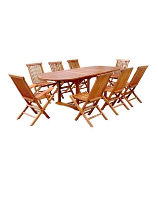 Lubok : Salon de jardin Teck huilé 8 personnes - Table ovale + 6 chaises + 2 fauteuils