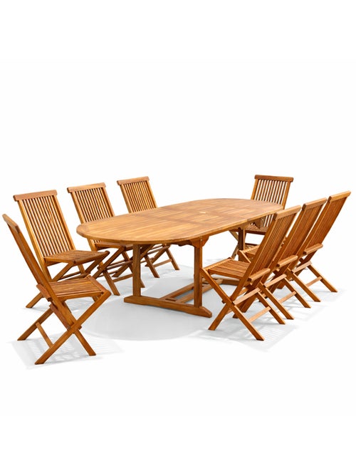 LUBOK Table de jardin ovale 10 places et 10 chaises en teck huilé - Kiabi