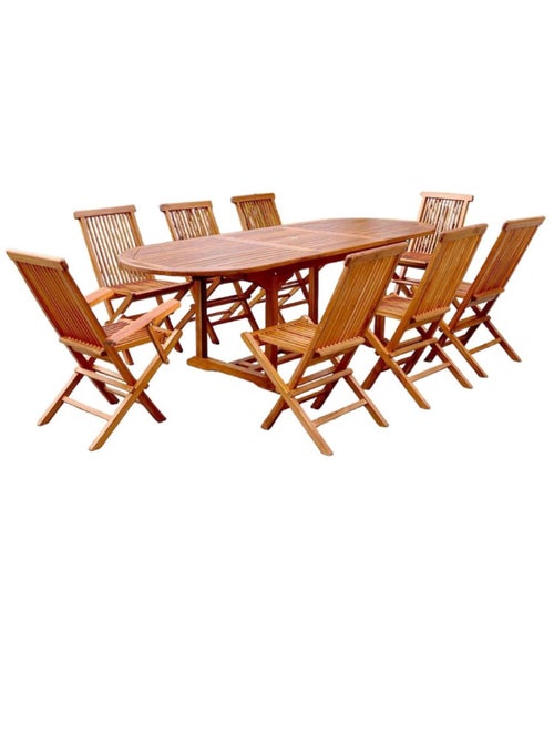 LUBOK Table de jardin ovale 6 chaises et 2 fauteuils en teck huilé - Kiabi