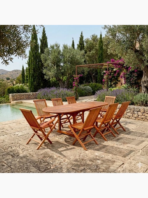 LUBOK Table de jardin ovale 6 chaises et 2 fauteuils en teck huilé - Kiabi