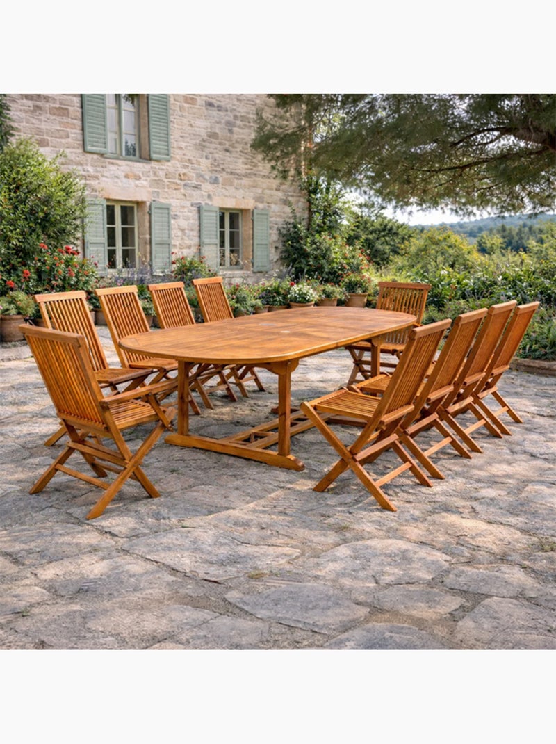LUBOK Table de jardin ovale 8 chaises et 2 fauteuils en teck huilé Marron - Kiabi