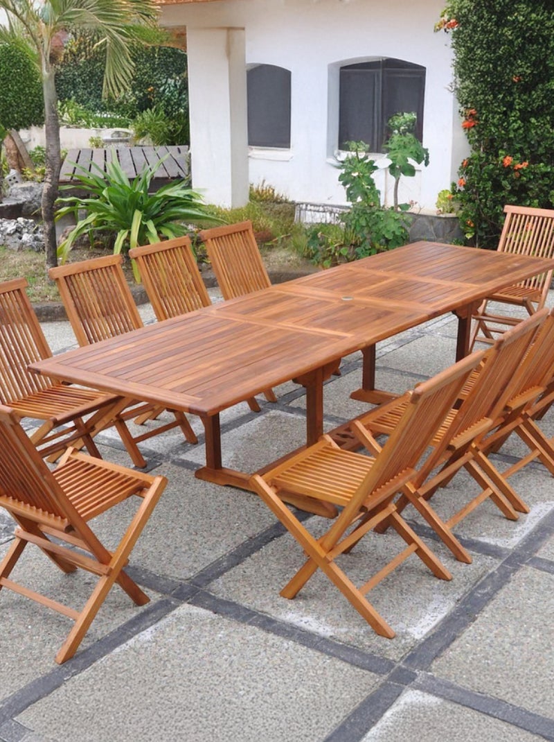 LUBOK Table de jardin rectangle 10 places et 10 chaises en teck huilé Marron - Kiabi