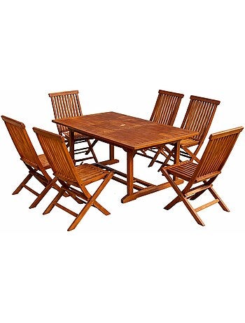 LUBOK Table de jardin rectangulaire et 6 chaises en teck huilé