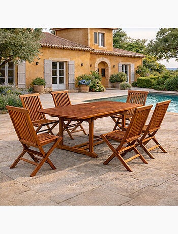 LUBOK Table de jardin rectangulaire et 6 chaises en teck huilé