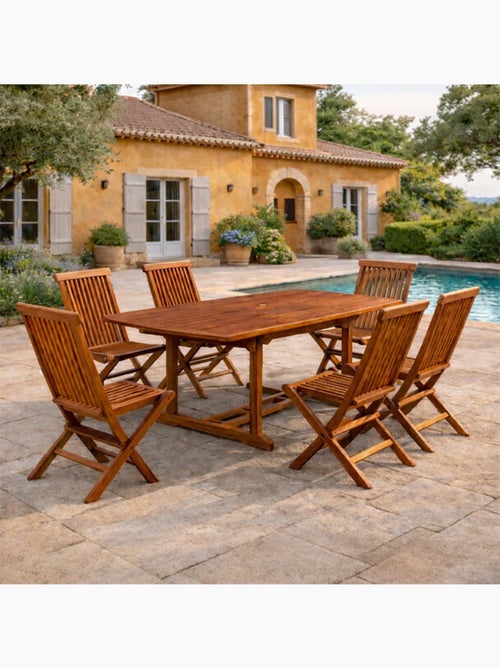 LUBOK Table de jardin rectangulaire et 6 chaises en teck huilé - Kiabi