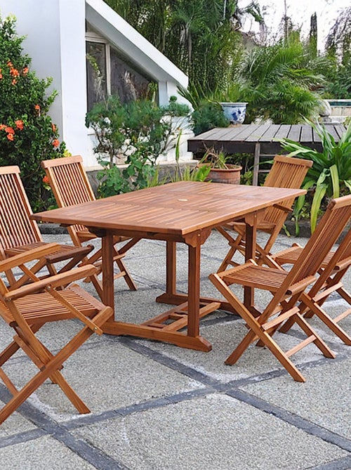 LUBOK Table rectangulaire 4 chaises et 2 fauteuils en teck huilé - Kiabi
