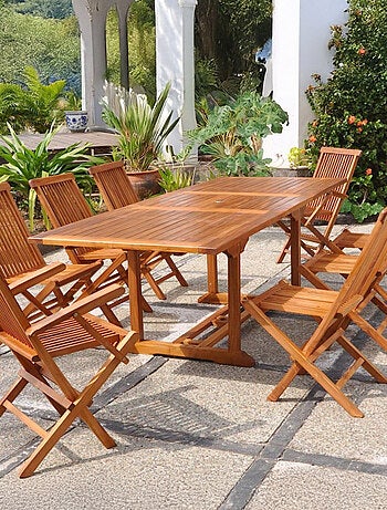 LUBOK Table rectangulaire 6 chaises et 2 fauteuils en teck huilé