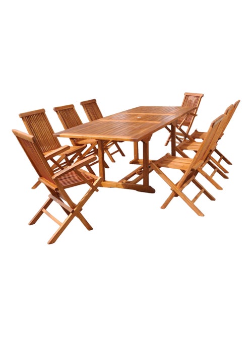 LUBOK Table rectangulaire 6 chaises et 2 fauteuils en teck huilé - Kiabi