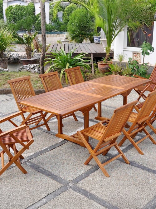 LUBOK Table rectangulaire 6 chaises et 2 fauteuils en teck huilé - Kiabi