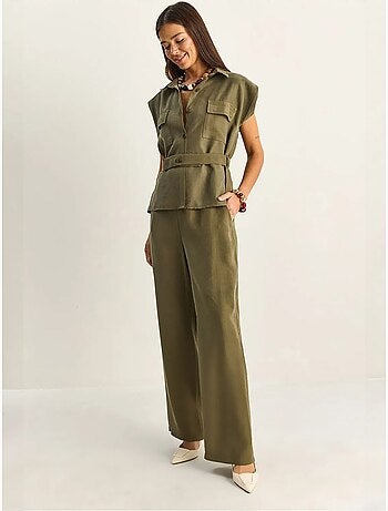 Lucci ensemble blouse sans manches et pantalon large ceinturé