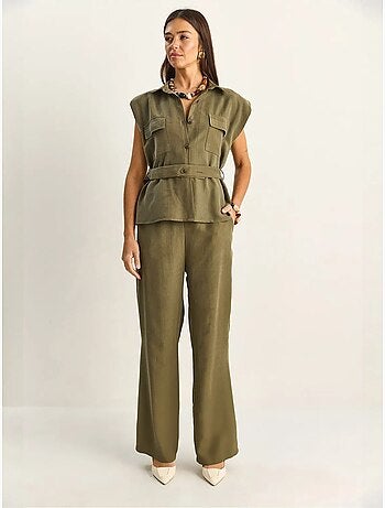 Lucci ensemble blouse sans manches et pantalon large ceinturé