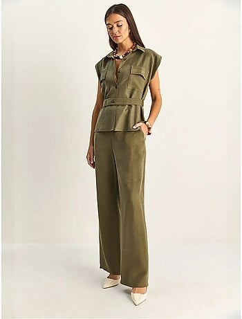 Lucci ensemble blouse sans manches et pantalon large ceinturé