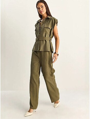Lucci ensemble blouse sans manches et pantalon large ceinturé