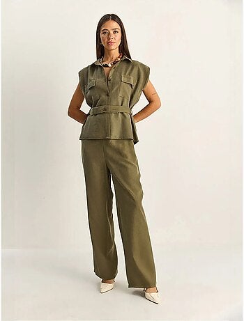 Lucci ensemble blouse sans manches et pantalon large ceinturé