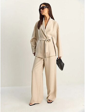 Lucci ensemble taille haute avec détail nœud et col châle