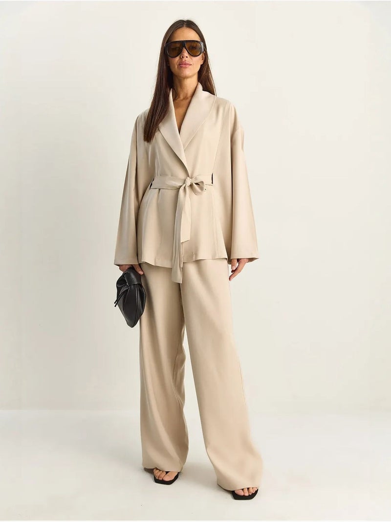 Lucci ensemble taille haute avec détail nœud et col châle Beige argile - Kiabi