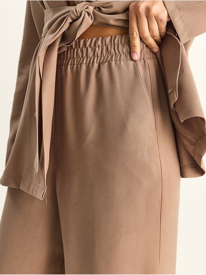 Lucci ensemble taille haute avec détail nœud et col châle Marron chocolat - Kiabi