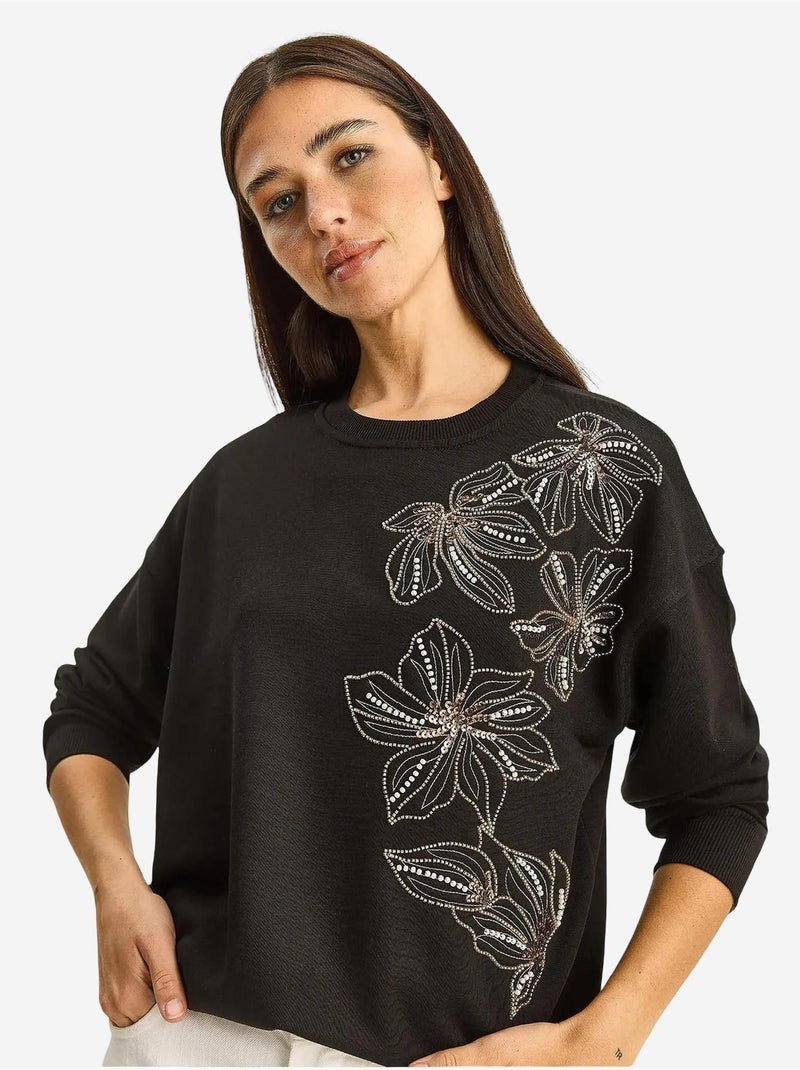 Lucci sweatshirt à col rond brodé Noir - Kiabi