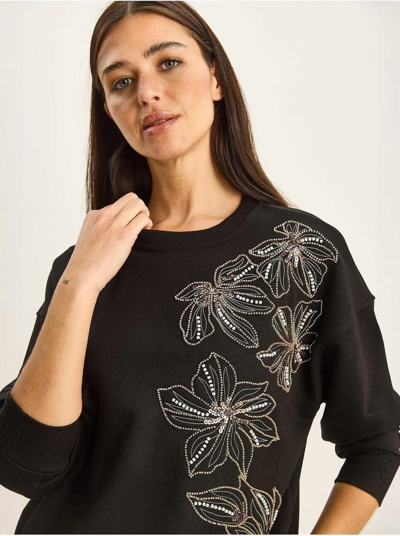 Lucci sweatshirt à col rond brodé Noir - Kiabi