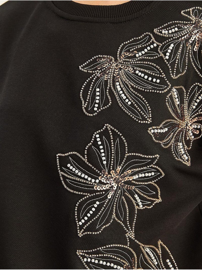 Lucci sweatshirt à col rond brodé Noir - Kiabi