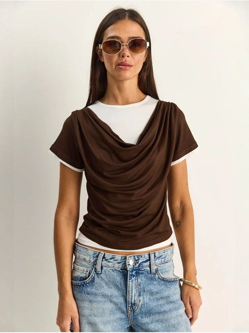 Lucci t-shirt femme à col bénitier et manches courtes - Kiabi Lucci t-shirt femme à col bénitier et manches courtes - Kiabi