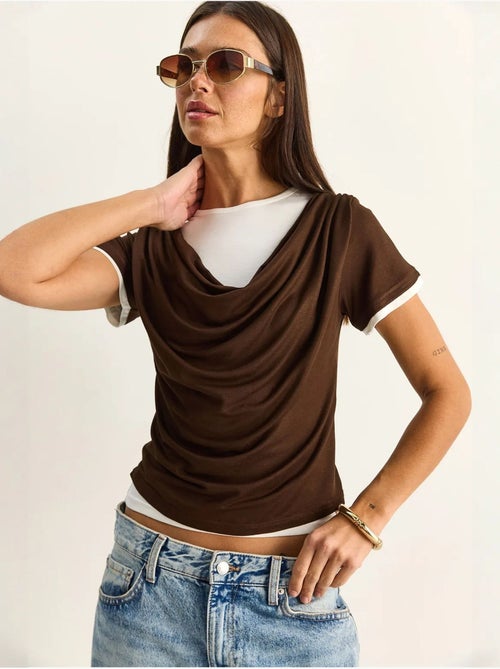 Lucci t-shirt femme à col bénitier et manches courtes - Kiabi Lucci t-shirt femme à col bénitier et manches courtes - Kiabi