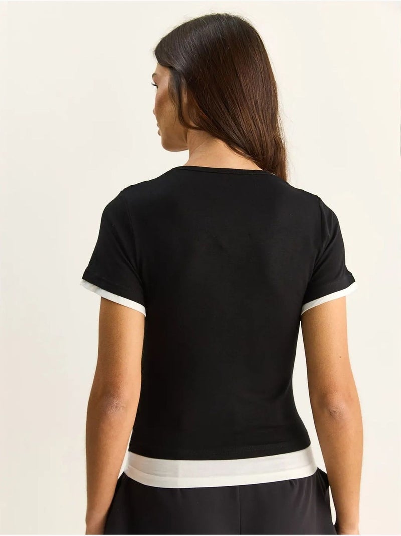 Lucci t-shirt femme à col bénitier et manches courtes Noir - Kiabi