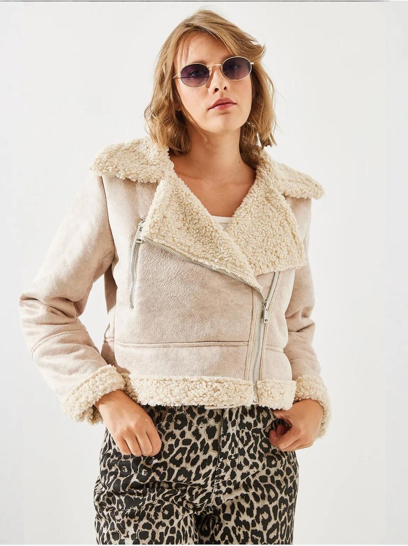 Lucci veste aviateur courte en simili cuir Beige argile - Kiabi