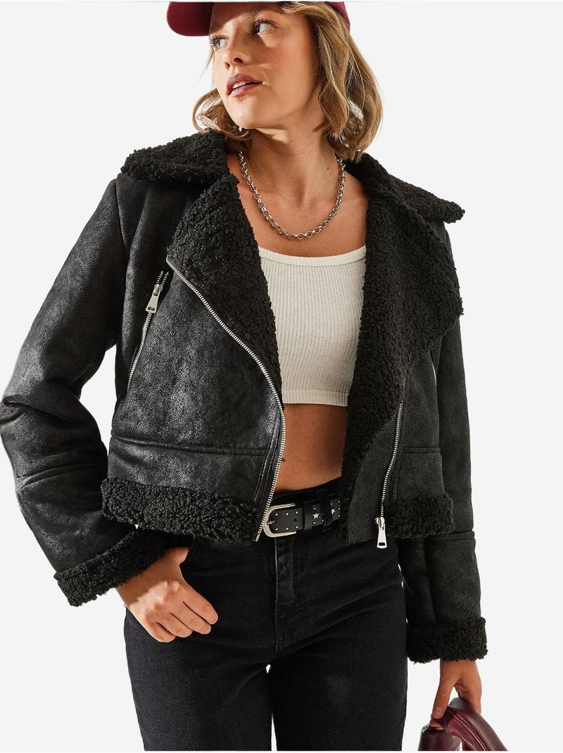 Lucci veste aviateur courte en simili cuir Noir - Kiabi