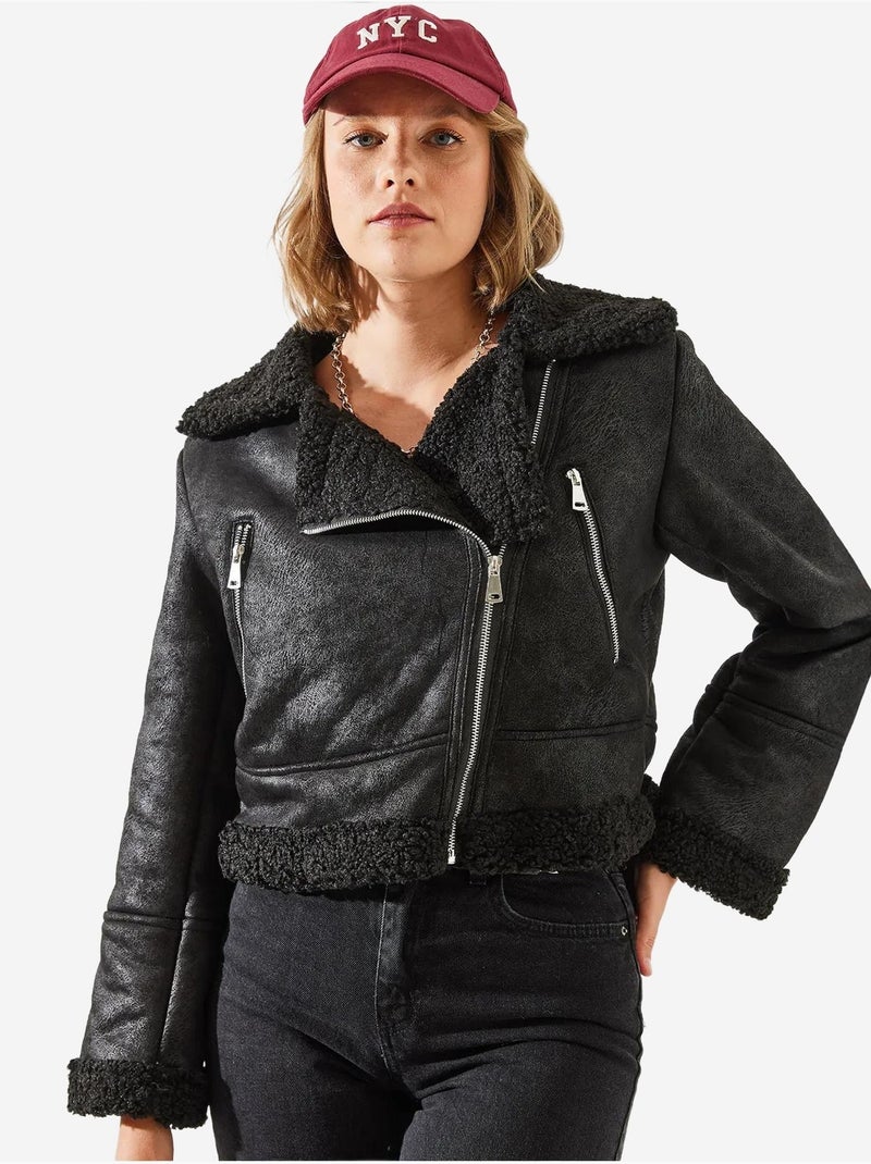 Lucci veste aviateur courte en simili cuir Noir - Kiabi