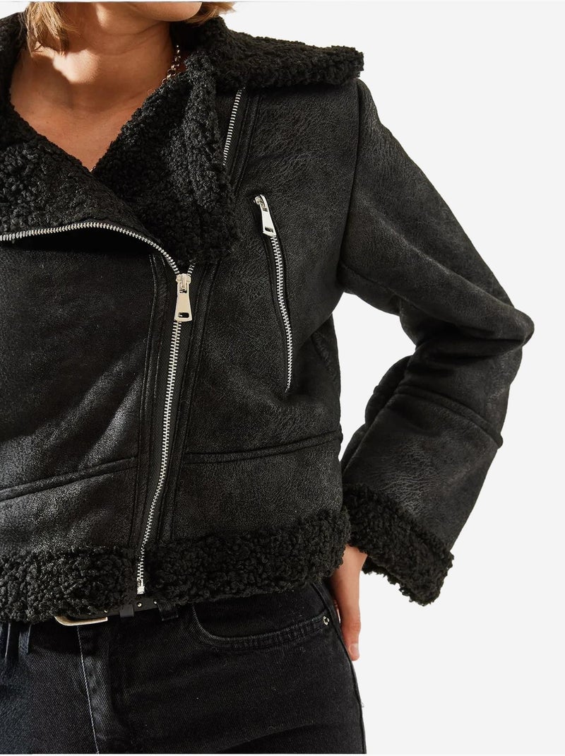 Lucci veste aviateur courte en simili cuir Noir - Kiabi