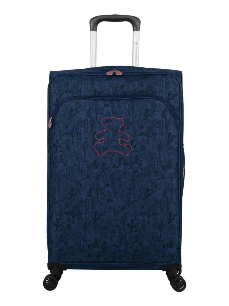 LULU CASTAGNETTE  - Valise Cabine POLYESTER CACTUS 4 roues 57 cm Bleu marine - Kiabi