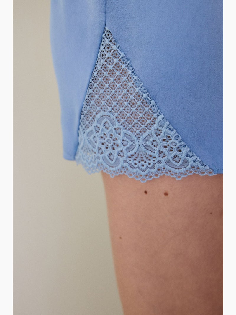Luna short de pyjama en satin dentelle penti Bleu ciel - Kiabi