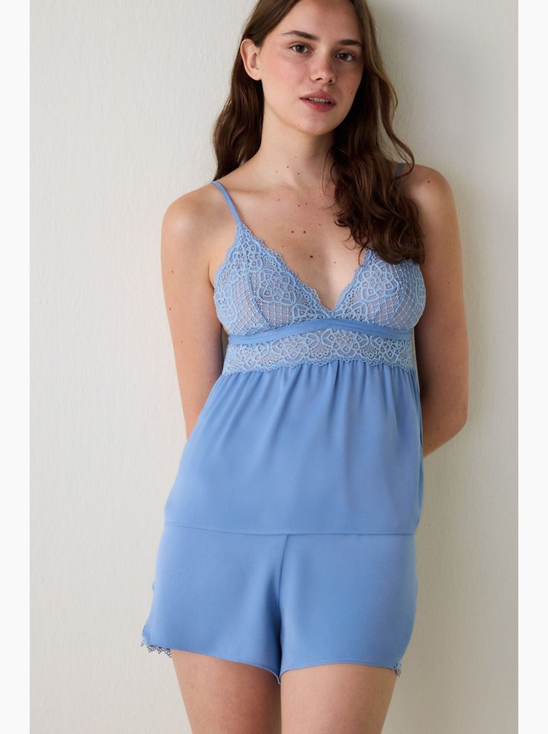 Luna short de pyjama en satin dentelle penti Bleu ciel - Kiabi