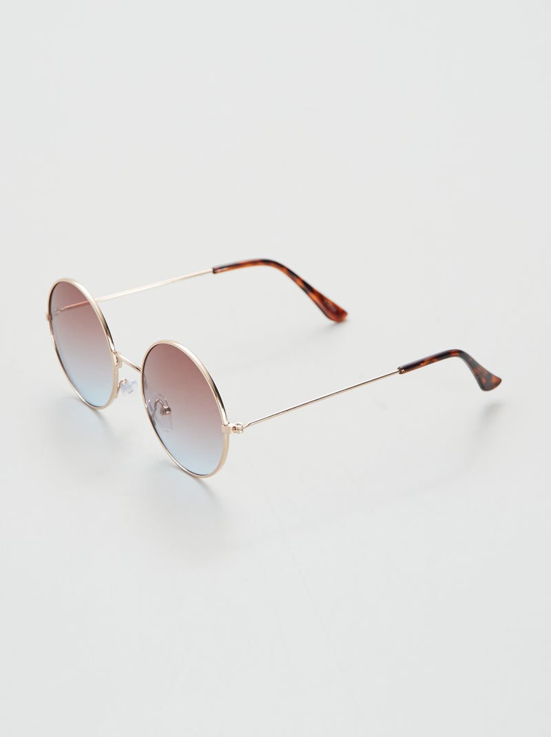 Lunettes de soleil forme arrondie Marron/doré - Kiabi