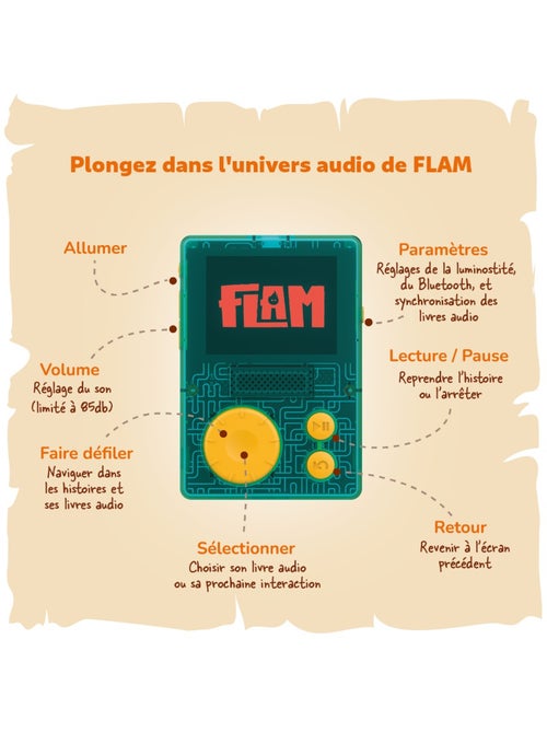 Lunii - Pack FLAM avec coque verte - Baladeur audio 7-11 ans, 2h45 d'histoires incluses - Kiabi