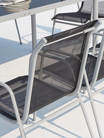 LUSIANA - Salon de jardin 8 places en acier et toile PVC gris