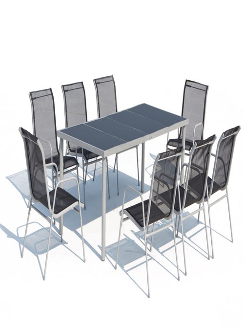 LUSIANA - Salon de jardin 8 places en acier et toile PVC gris - Kiabi