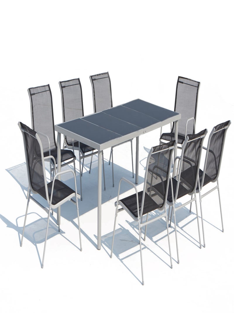 LUSIANA - Salon de jardin 8 places en acier et toile PVC gris Gris - Kiabi