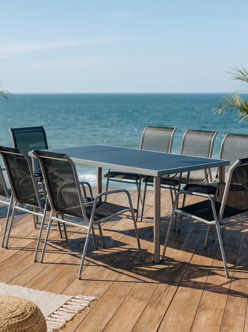 LUSIANA - Salon de jardin 8 places en acier et toile PVC gris - Kiabi