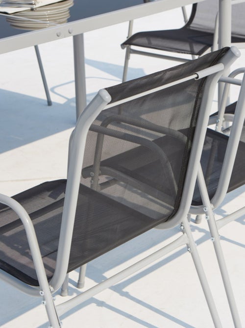 LUSIANA - Salon de jardin 8 places en acier et toile PVC gris - Kiabi