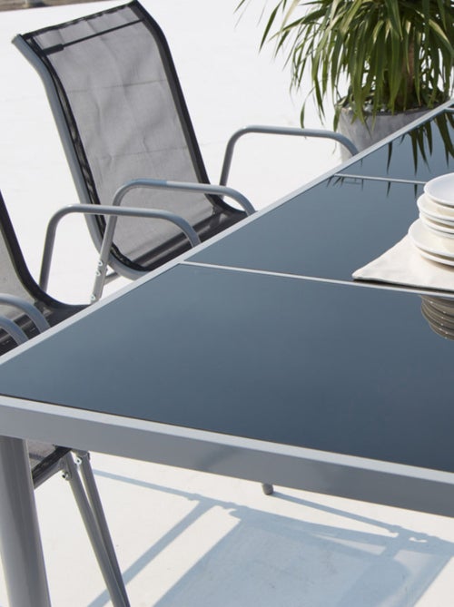 LUSIANA - Salon de jardin 8 places en acier et toile PVC gris - Kiabi