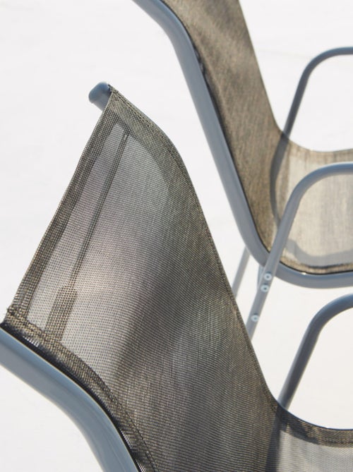 LUSIANA - Salon de jardin 8 places en acier et toile PVC gris - Kiabi